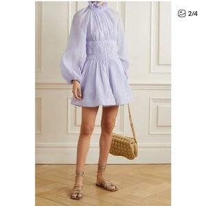 ZIMMERMANN Luminous Open-Back Gathered Linen And Silk-Blend Mini Dress - 1/M